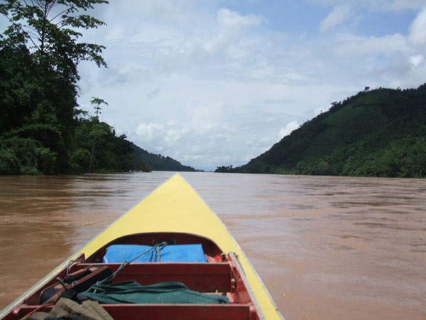 A speed boat on Mekong river between Laos and Myanmar