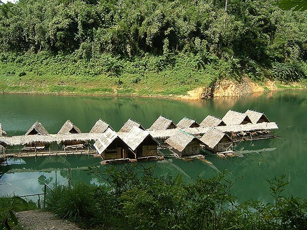 Floating raft huts on the lake, southern Thailand